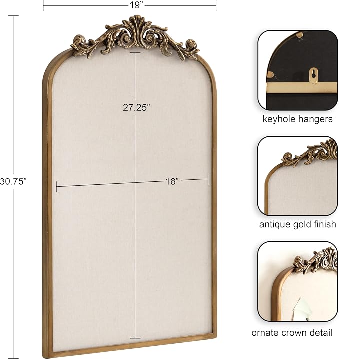 Kate and Laurel Arendahl Arch Pinboard; Gold; 19 x 31; Framed Arched Ornate - Image 8