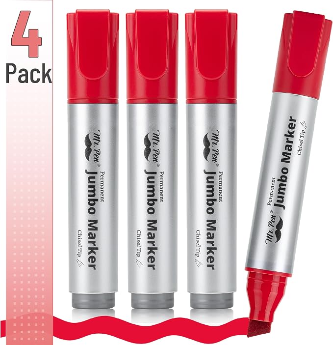 Mr. Pen- Jumbo Permanent Markers, 4 Pack, Chisel Tip, Wide Tip, Large | Thick - Image 2