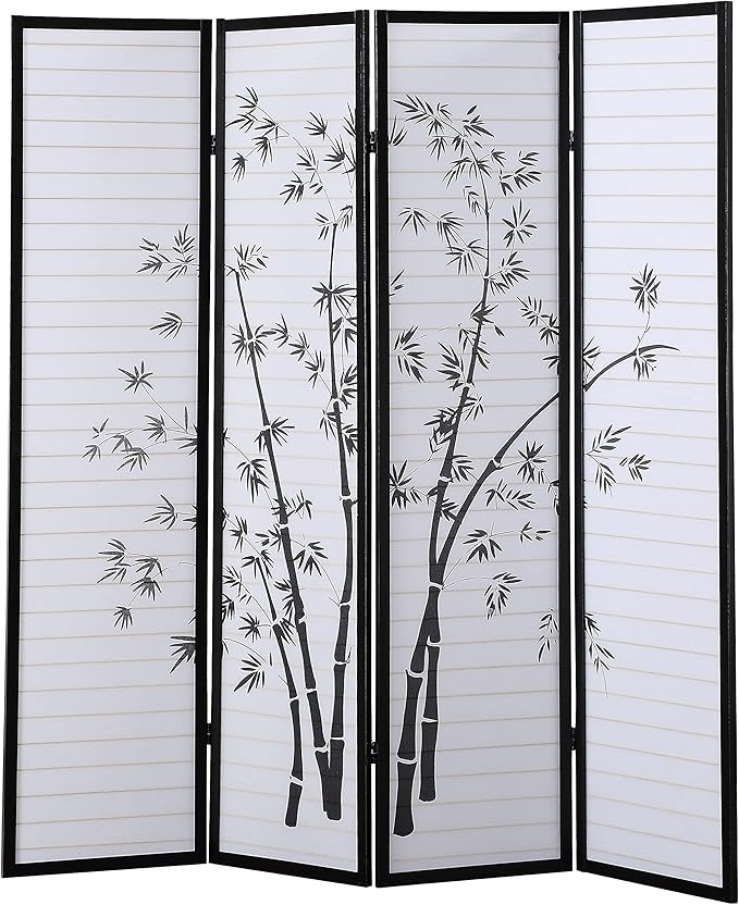 NicBex Room Divider 4 Panel Room Dividers with Oriental Style Partition Room Dividers and Folding Privacy Screens Wall Divider for Home, Office, Room Separation,72" W x 1" D x 71" H, Black-DeskLoop Office