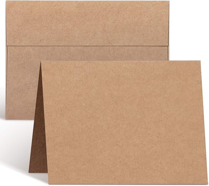 Ohuhu Blank Brown Kraft Cards and Envelopes 100 Pack by Ohuhu