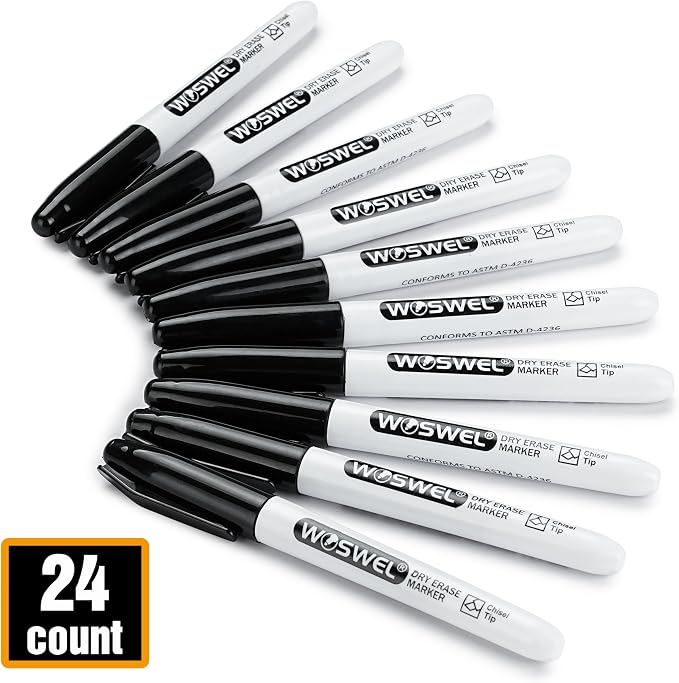 WOSWEL Dry Erase Markers, 24 Pack Black Chisel Tip Whiteboard Markers, Chisel - Image 6