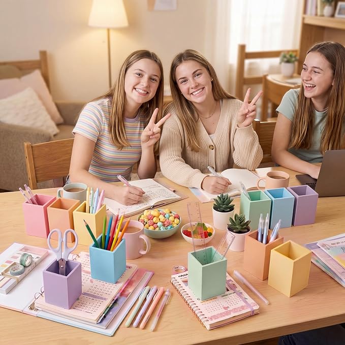 Ctosree 6 Pcs Pastel Wooden Pencil Holder Back to School Pastel classroom Decor - Image 4