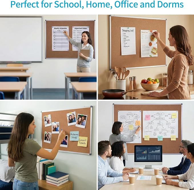 2-Pack Cork Notice Board 48 x 36 Inch, Aluminum Frame Bulletin Board - Image 6