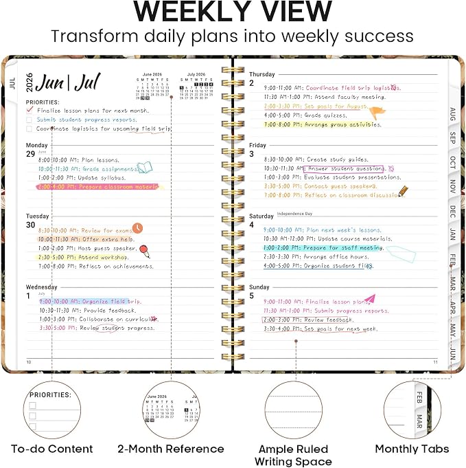 Academic Planner 2026-2027, Weekly and Monthly Calendar Book, July 2026 – June - Image 3