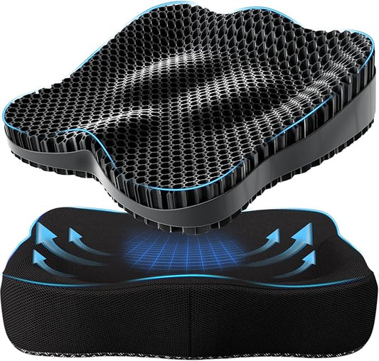 Thicker Seat Cushion for Office Chair, Big Gel Seat Cushion for Long Sitting, Support for Sciatica & Back Pain Relief, Breathable Chair Seat Pads Egg Wheelchair Cushion for Home Car Kayak Stadium-DeskLoop Office
