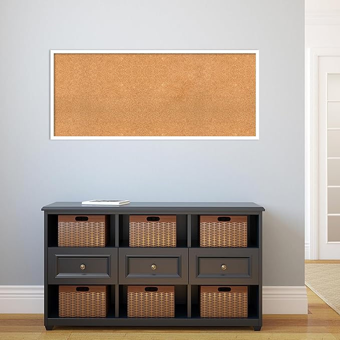 Amanti Art Natural Cork Board for Wall, 21x49 Vision Board with White Frame, Oversize Corkboard Office Decor for Home Organization, Modern Corkboard Pinboard to Display Items for Home Organization in-DeskLoop Office