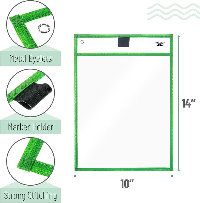Mr. Pen- Reusable Dry Erase Pocket Sleeves, 24 Pack, Colorful | Clear Plastic - Image 3