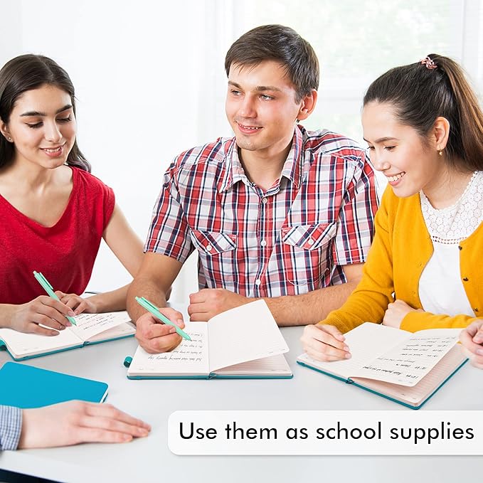 5 Pack Journal Notebook Bulk for School, Feela Hardcover Business Notebooks Classic Ruled Lined Journals with Pen Holder for Work Note Taking, with 5 Black Pens, 120 GSM, 5.1”x8.3”, A5, Teal-DeskLoop Office