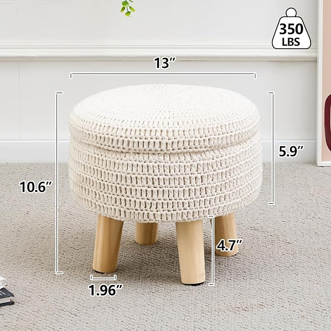 Wimarsbon Pouf Ottoman, 100% Cotton Knitted Boho Footstool, Round Footrest - Image 3