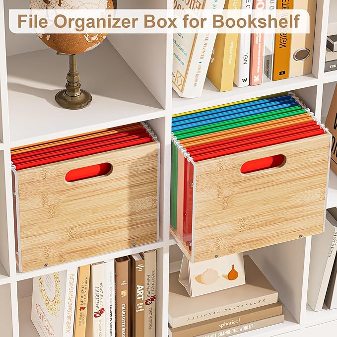 Sbanmao 2 Pack Hanging File Organizer, Bamboo Filing Box File Crate Storage - Image 5