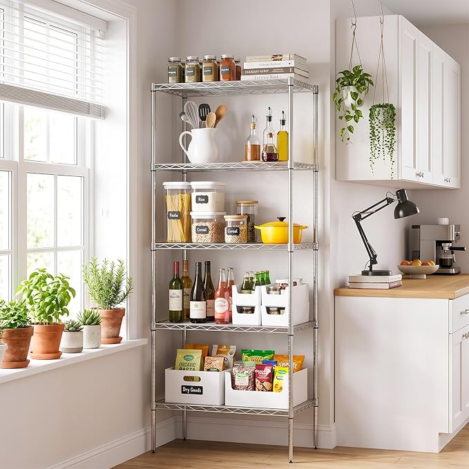 BestOffice | 5-Tier Wire Storage Shelves | 14x24x60 | Chrome | Heavy-Duty Metal - Image 2
