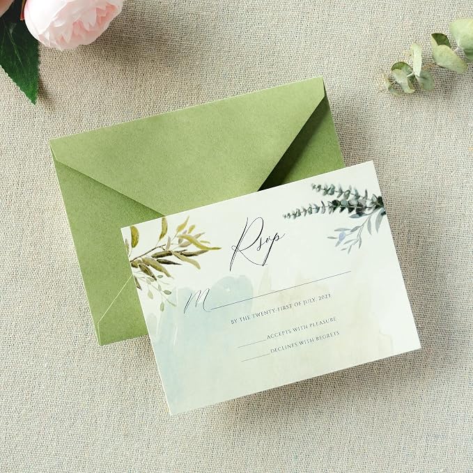PONATIA 50 Pack A1 Envelopes, 3.62 x 5.2'' Sage Green Envelopes Perfect - Image 8