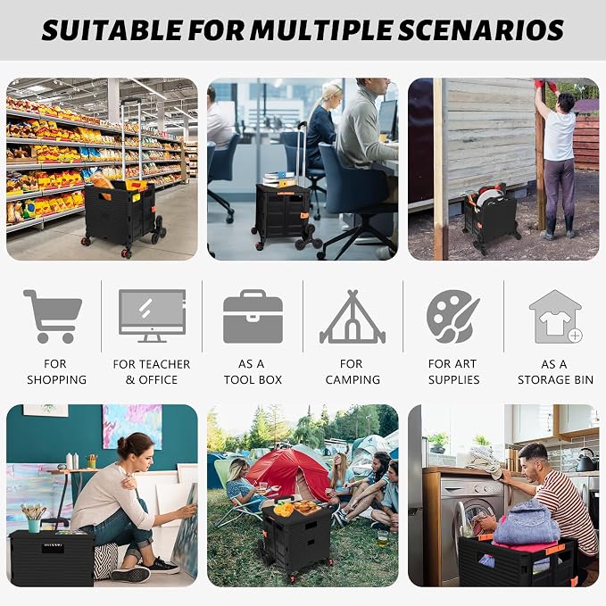 FELICON SELORSS Folding Utility Climber Cart Portable Rolling Crate-Black | - Image 5