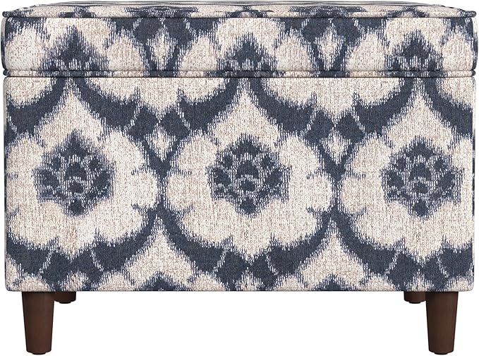 Home Decor | Dinah Collection Modern Storage Ottoman | Ottoman with Storage for Living Room & Bedroom(Blue Medallion Print)-DeskLoop Office