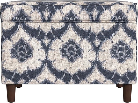 Home Decor | Dinah Collection Modern Storage Ottoman | Ottoman with Storage for Living Room & Bedroom(Blue Medallion Print)-DeskLoop Office