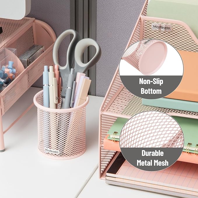Mind Reader Pen and Accessories Holder, Desktop Organizer, Metal Mesh, 3.5"L x - Image 4