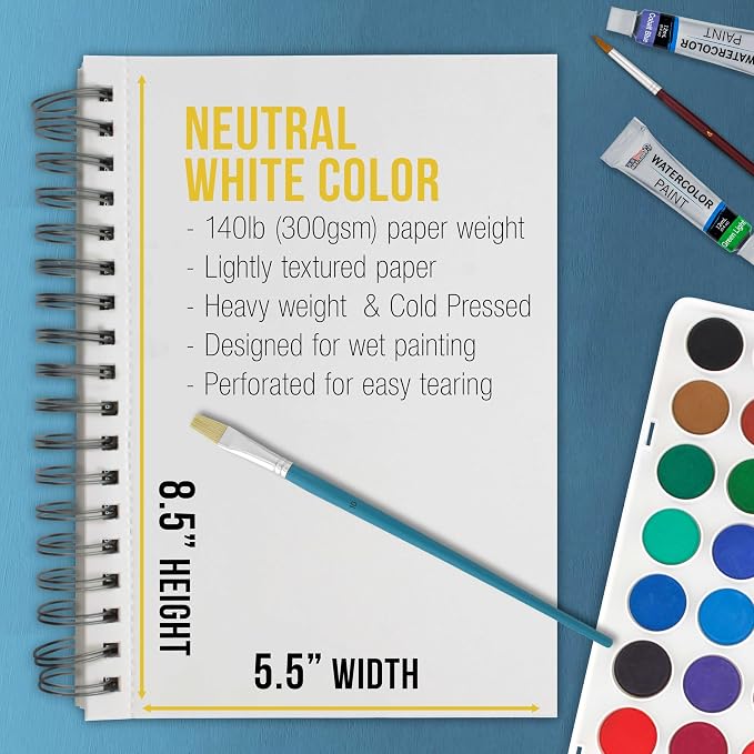 U.S. Art Supply 5.5" x 8.5" Premium Heavyweight Watercolor Paper Pad, 140lb - Image 3