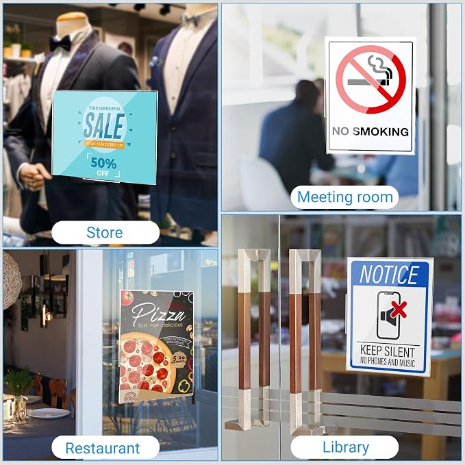 12 Pack Acrylic Sign Holder 8.5 x 11 Wall Mount, Vertical & Horizontal Use - Image 7