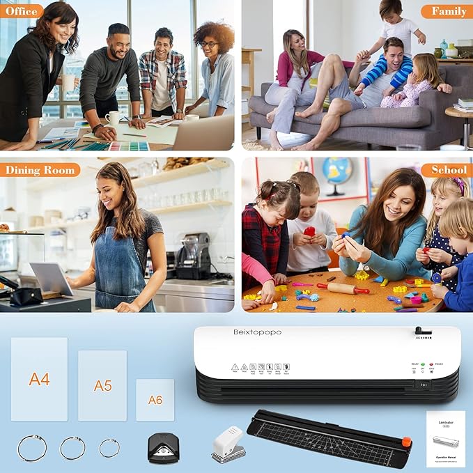 Laminator Machine, 9 Inch Thermal Laminater, Beixtopopo A4/A5/A6 Personal Laminator Machine with Laminating Sheets, 6 in 1 Heating Laminate Machine for Home School Office, Silent-DeskLoop Office