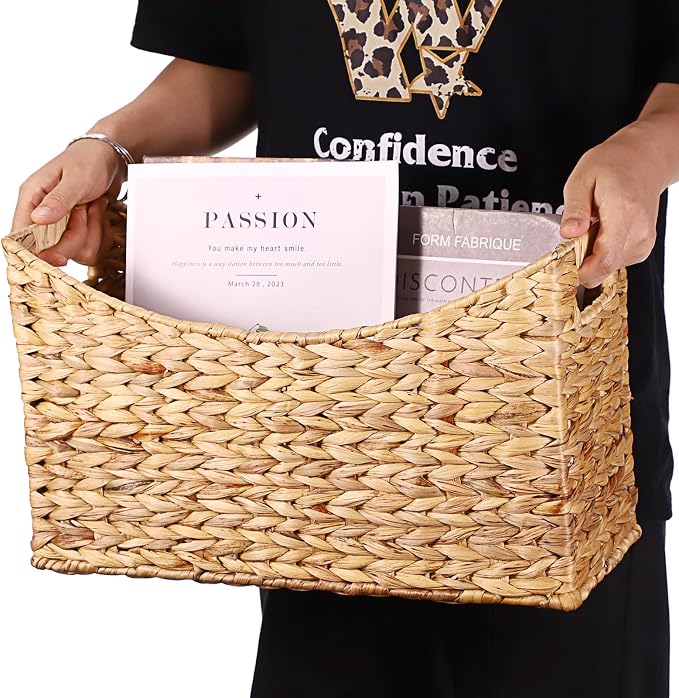 BTSKY Woven Magazine Holder, Water Hyacinth Magazine Basket, Natural Storage - Image 9