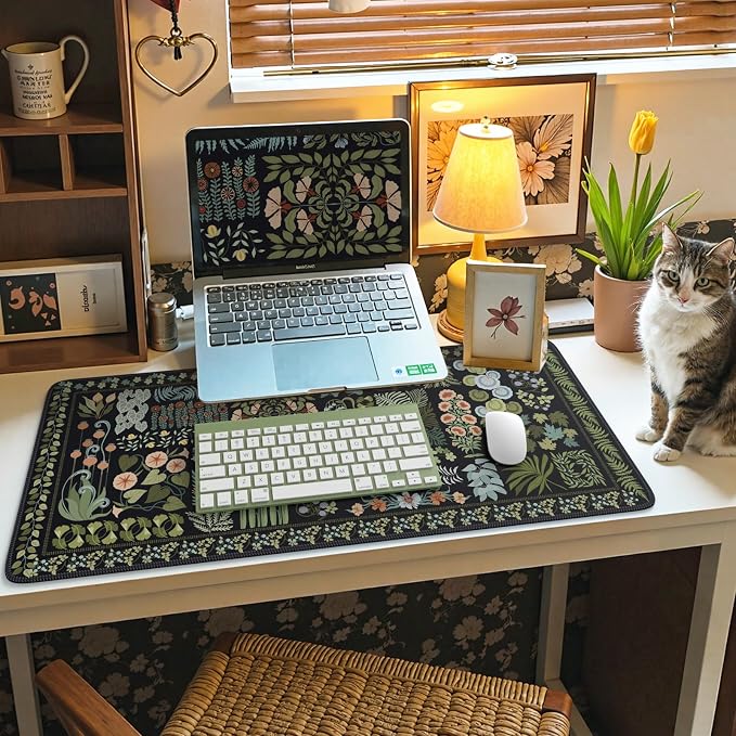 iCasso Floral Desk Pad Mat, Large Mouse Pad, Desk Matt - Image 6