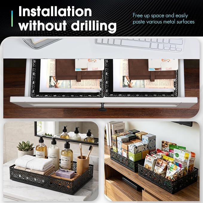 Desk Drawer Organizer, A4 Large Metal Mesh Desk Organizer Tray, Carved Hollow - Image 2