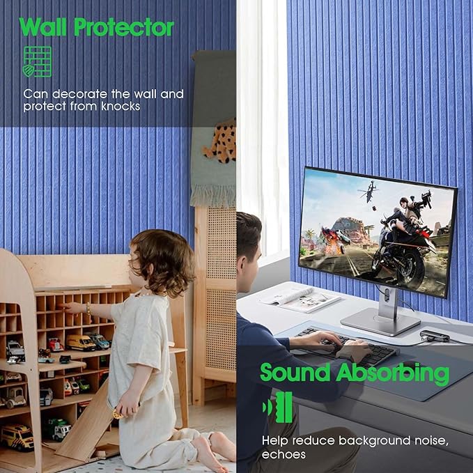 Large Cork Board for Office, 8 Pack Felt Wall Tiles with Slat Wall Paneling and Safe Removable Adhesive Tabs, Felt Bulletin Board Pin Board Cork Boards for Walls (Blue)-DeskLoop Office