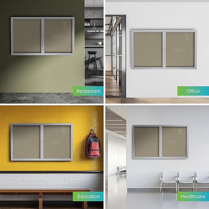 Ghent 36"x48" 2-Door Outdoor Enclosed Vinyl Bulletin Board, Shatter Resistant, with Lock, Satin Aluminum Frame - Caramel (PA23648VX-181), Made in the USA-DeskLoop Office