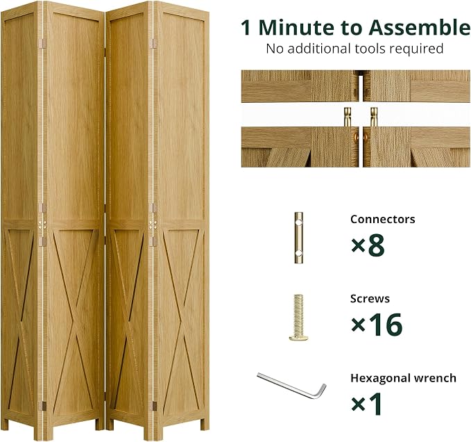 Cozy Castle Wood Room Divider, 4 Panels Folding Privacy Screen, 66.9'' Wall - Image 3