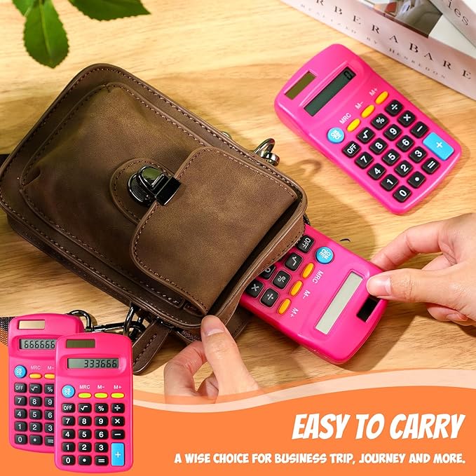 24 Pieces Basic Calculators for Students Small Pocket Size 8 Digit Display Mini Calculators Dual Powered Handheld for School Desktop Home(Rose Red)-DeskLoop Office