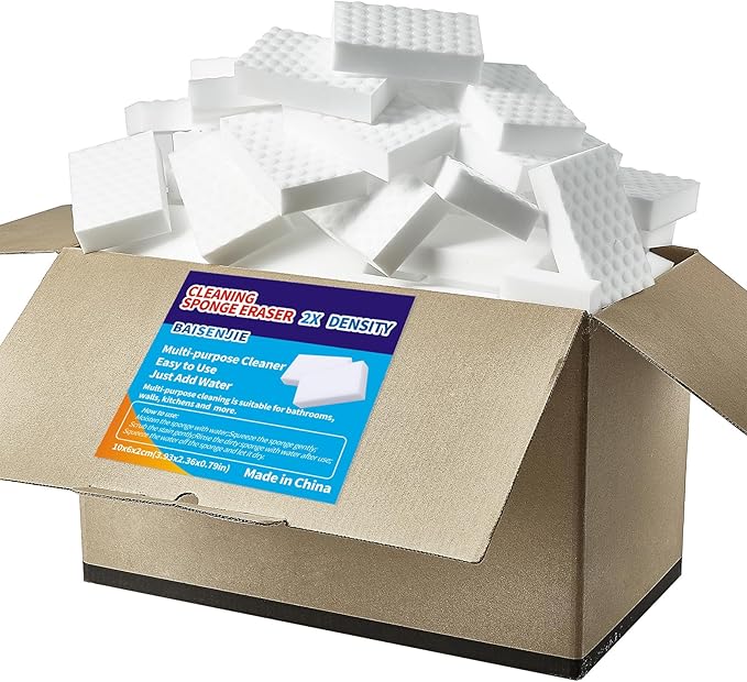 Magic Sponge Erasers, 100 Pack 2X Density Melamine Foam Pads by BAISENJIE