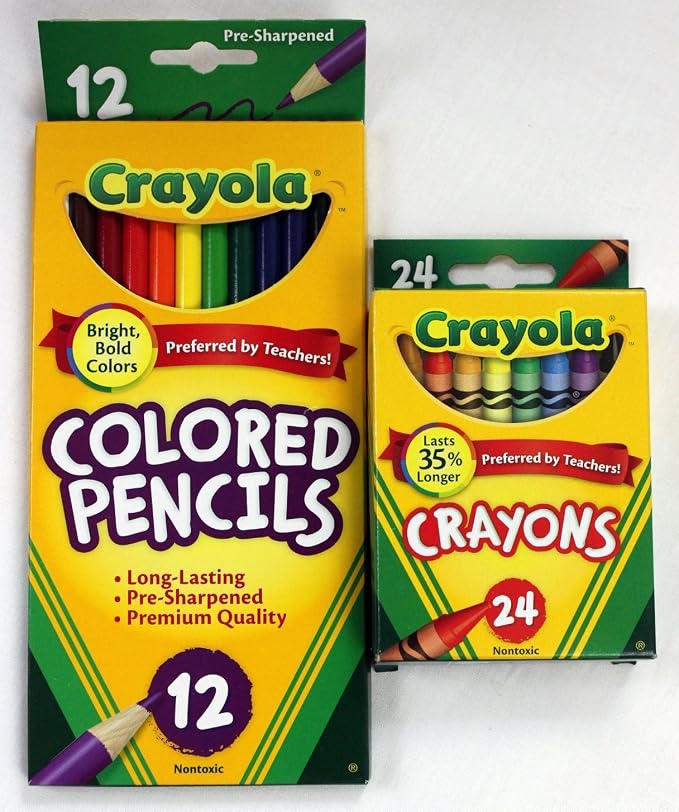 12ct Crayola Colored Pencils Pre-Sharpened & 24ct Crayola Crayons Basic Bundle by Crayola