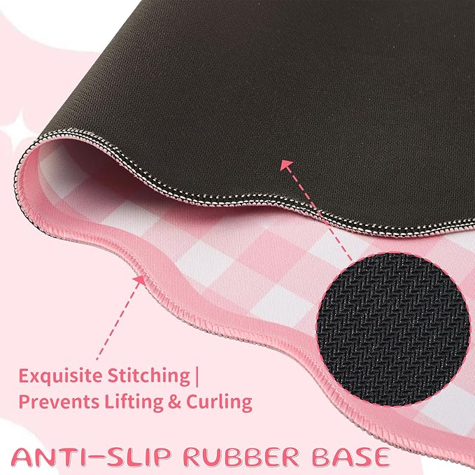 Scalloped Gingham Pink Desk Mat, Large Cute Desk Pad - Image 5