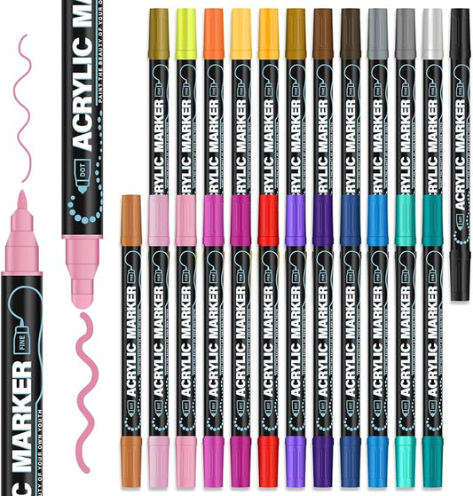 REALZEVA Acrylic Paint Markers, 24 Colors Dual Tip Acrylic Paint Pens by Unknown