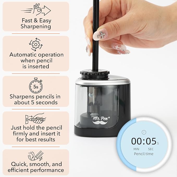 Mr. Pen- Black Pencil Sharpener Electric Pencil Sharpener - Image 5