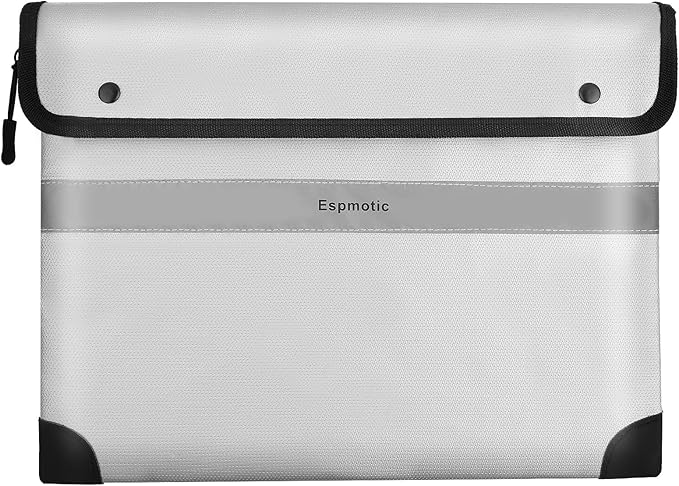 Fireproof Document Bag – 5200°F Heat-Resistant, 10.6"x14.2" Waterproof Money Pouch with 8-Layer Protection, Zipper and Snap Closure, Reflective Strip for Quick Access, Gray-DeskLoop Office