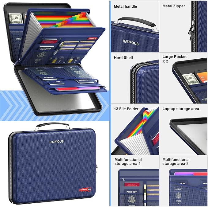 Fireproof Document Organizer, Fireproof Document Box | Portable Hard-Shell - Image 4