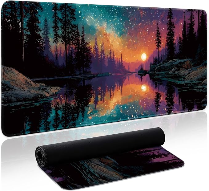 Aesthetic Desk Mat, Cute Aurora Lake Desk Pad Protector by Zotia