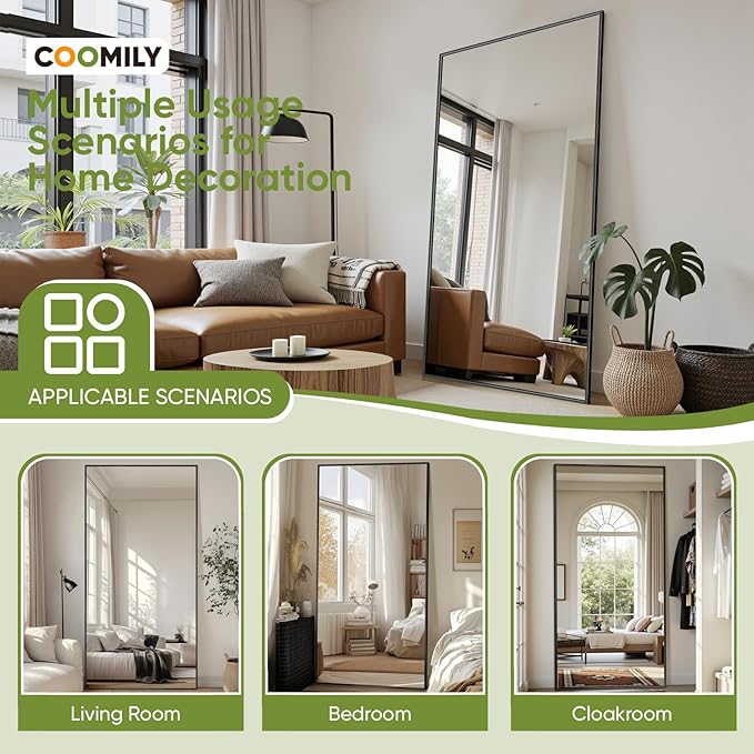 Full-Length Floor Mirror with Stand, 72"x44" Rectangle Style Full Body Standing Mirror for Bedroom, Living Room, Gym, Dorm - Shatter-Resistant & Easy Assembly, Gold-DeskLoop Office