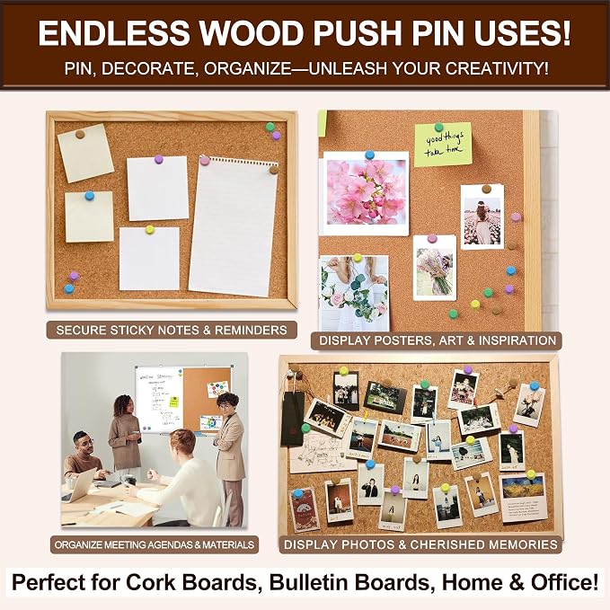 Colorful Wood Push Pins, Decorative Wooden Thumb Tacks - Image 6