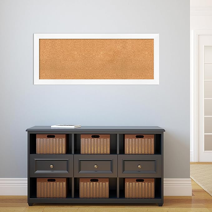 Amanti Art Natural Cork Board for Wall, 19x47 Vision Board with White Frame, Oversize Corkboard Office Decor for Home Organization, Modern Corkboard Pinboard to Display Items for Home Organization in-DeskLoop Office