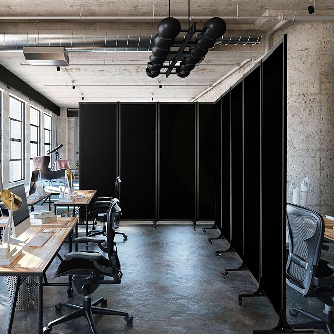 Upgrade Version Room Partition and Divider, Freestanding Rolling Dividers with Wheels,Office Privacy Screen Divider Wall,Classroom Felt Dividers,8'2"L* 6'7"H,4 Panel，Black-DeskLoop Office