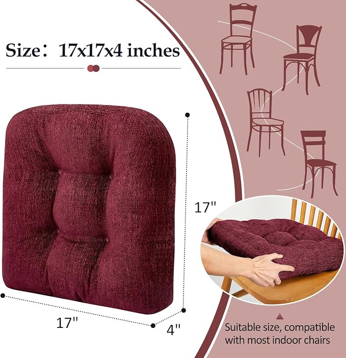 downluxe Chair Cushions for Dining Chairs 2 Pack, Tufted Indoor Chair Pads - Image 4