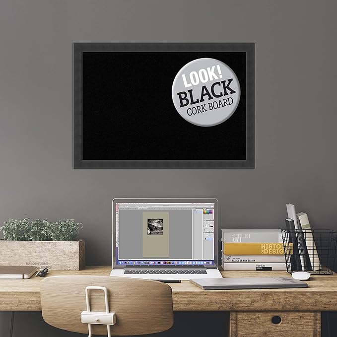Amanti Art Black Cork Board for Wall, 18x26 Vision Board with Black Wood Frame, Medium Corkboard Office Decor for Home Organization, Modern Contemporary Corkboard Pinboard to display items for home-DeskLoop Office