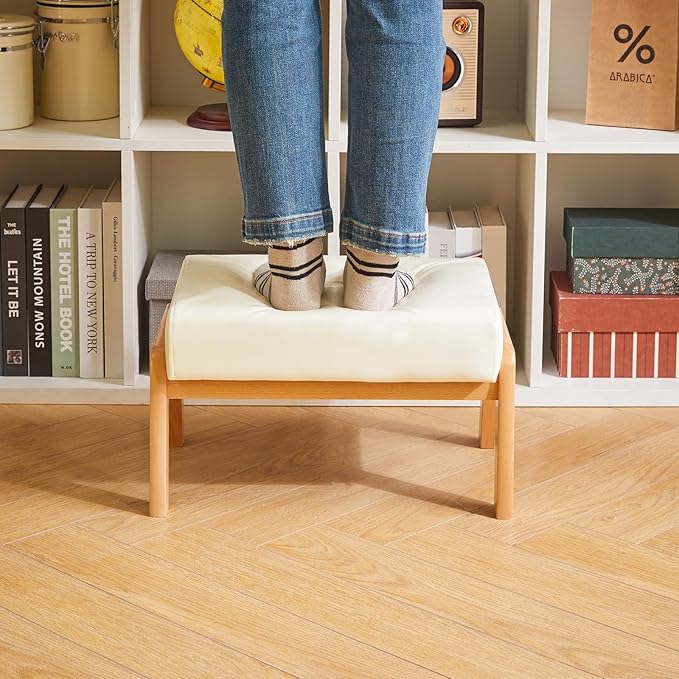 IBUYKE 10.2” H Small Foot Stool Ottoman, Rectangle PU Faux Leather Foot Rest with Padded Seat and Wood Legs, Modern Accent Ottoman Foot Rest for Living Room Bedroom Couch Office, White WBD013W-DeskLoop Office