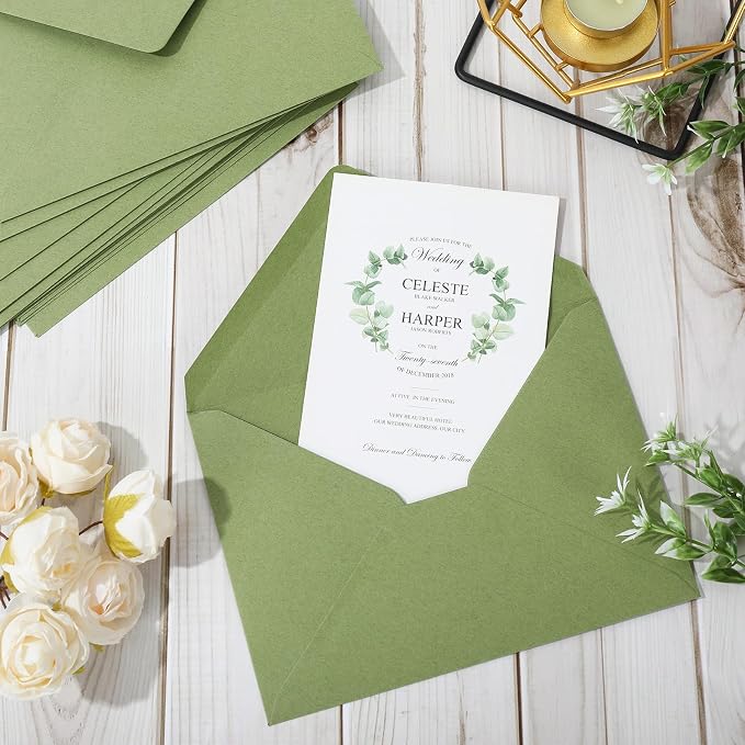 Whaline 50 Pcs A7 Invitation Envelopes Set Sage Green Greeting Cards Envelopes - Image 4