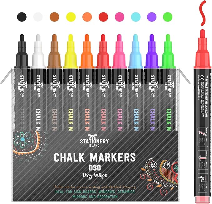 STATIONERY ISLAND Chalk Markers, Dry Erase Liquid Chalk Marker Pens Erasable by STATIONERYISLAND