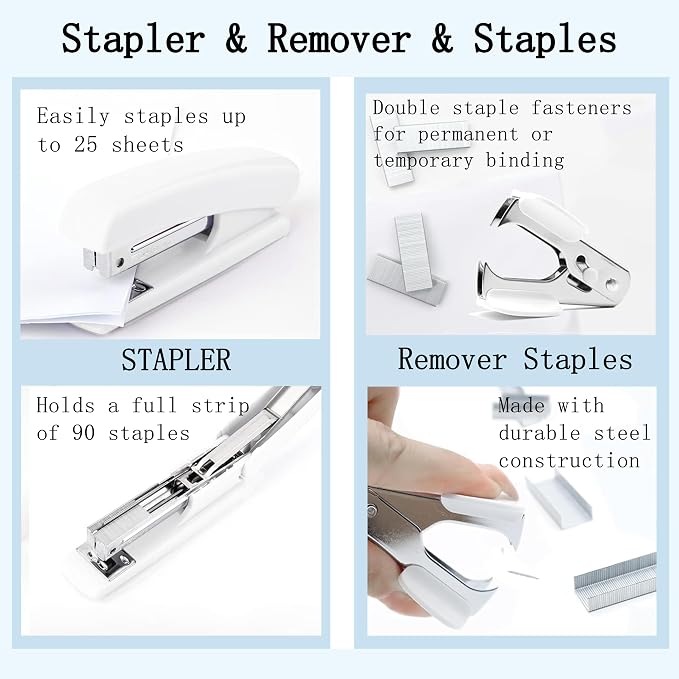 Dimonluce Office Desk Accessories, Staple Remover, 1000 Staples, Clips Set - Image 2