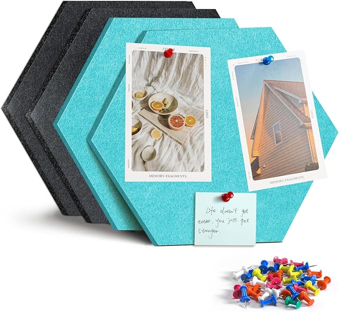4 Pack Hexagon Felt Bulletin Board Tiles by Uoisaiko