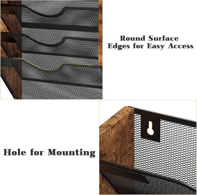 Ironwood Hanging Wall File Organizer, 5 Pocket Mesh Mail Organizer Wall Mounted - Image 6